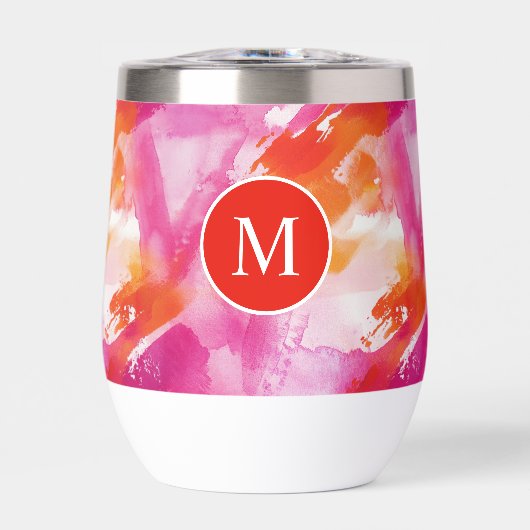 Monogram Waterverf Roze Sinaasappel Abstract (Voorkant)