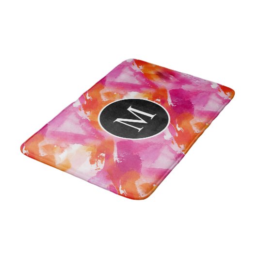 Monogram Waterverf Roze Sinaasappel Abstract Badmat (Gekanteld)