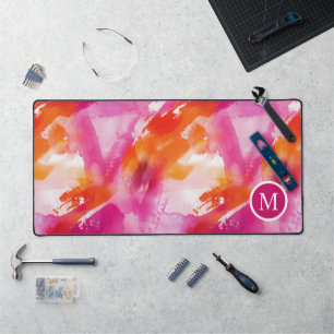 Monogram Waterverf Roze Sinaasappel Abstract Bureaumat