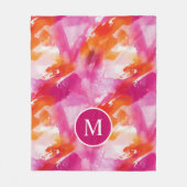 Monogram Waterverf Roze Sinaasappel Abstract Fleece Deken (Voorkant)