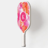 Monogram Waterverf Roze Sinaasappel Abstract Pickleball Paddle (Links)