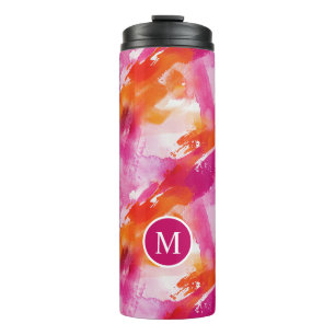 Monogram Waterverf Roze Sinaasappel Abstract Thermosbeker