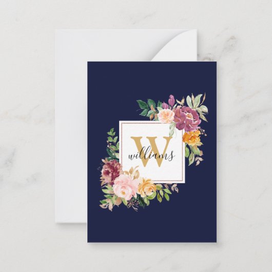 Monogram Waterverf Rozen Gouden Bloem Notitiekaartje (Achterkant)