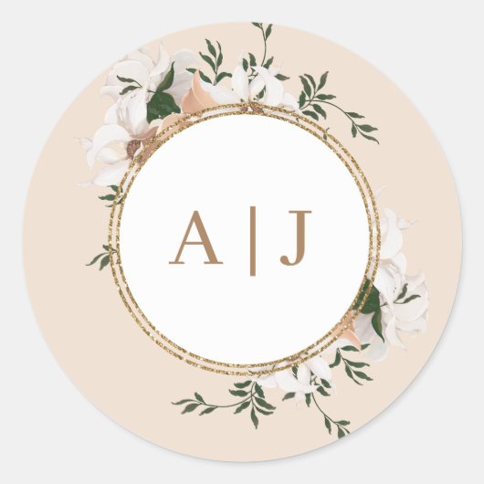 Monogram Waterverf Rozen Wedding Envelope Seal Ronde Sticker (Voorkant)