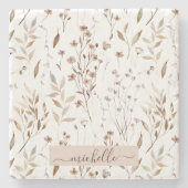 Monogram Waterverf Rustic Brown Floral Botanical Stenen Onderzetter (Voorkant)