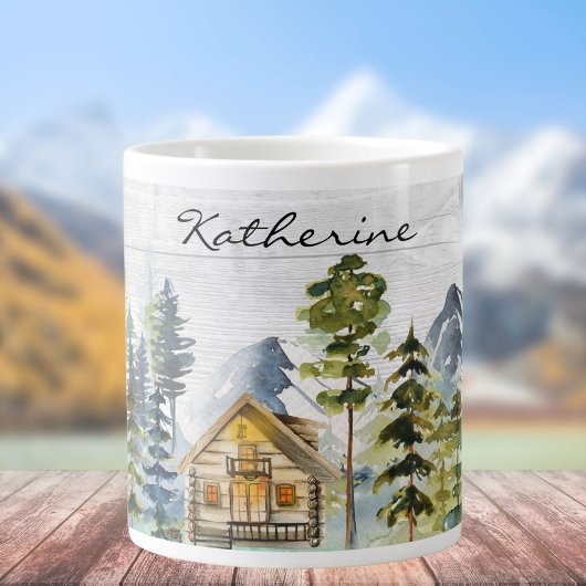 Monogram Waterverf Rustic Forest Mountain Cabin Extra Grote Beker
