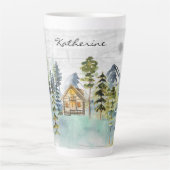 Monogram Waterverf Rustic Forest Mountain Cabin Latte Mok (Voorkant)