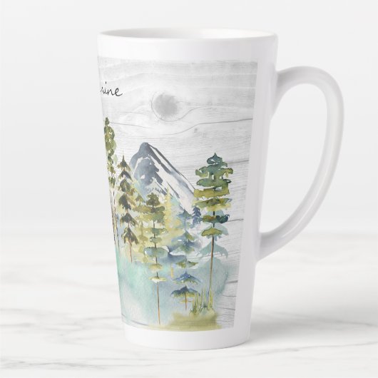 Monogram Waterverf Rustic Forest Mountain Cabin Latte Mok (Rechts)