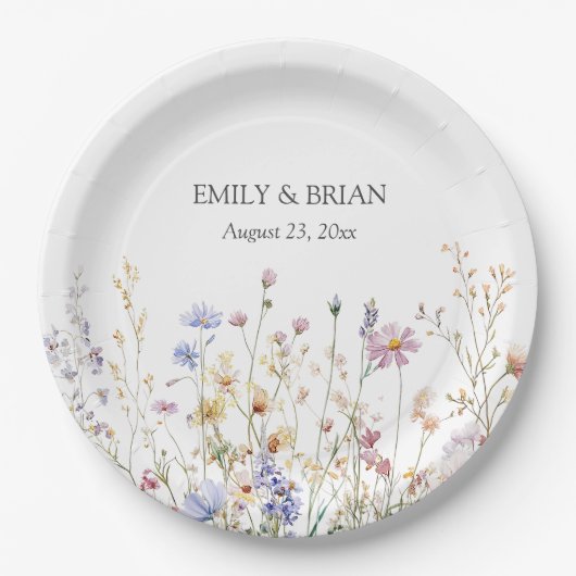 Monogram Waterverf Rustiek Wildflower Field Papieren Bordje (Voorkant)