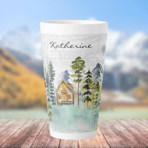 Monogram Waterverf Rustieke Bos Berghut Latte Mok
