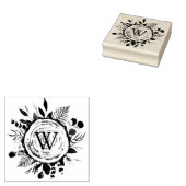 Monogram Waterverf Rustieke Houten Plak en Bladerw Rubberstempel (Gestempeld)