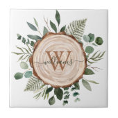 Monogram Waterverf Rustieke Houten Plak en Bladerw Tegeltje (Voorkant)