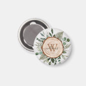 Monogram Waterverf Rustieke Houten Schijf en Blad Magneet (Voorkant / Achterkant)