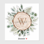 Monogram Waterverf Rustieke Houten Schijf en Blad Sticker (Vel)