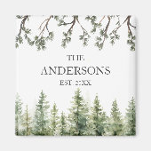 Monogram Waterverf Rustieke Pijnbomen en Takken Magneet (Voorkant)