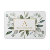 Monogram Waterverf Tropisch Groen Witte Bladeren Badmat (Voorkant)