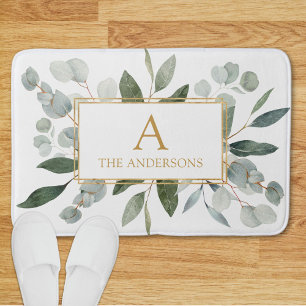 Monogram Waterverf Tropisch Groen Witte Bladeren Badmat