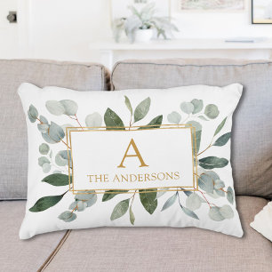 Monogram Waterverf Tropische Groene Bladeren Accent Kussen