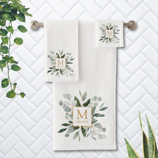 Monogram Waterverf Tropische Groene Bladeren Bad Handdoek