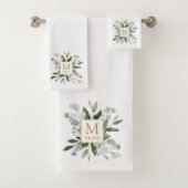Monogram Waterverf Tropische Groene Bladeren Bad Handdoek (Insitu)