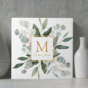 Monogram Waterverf Tropische Groene Bladeren Tegeltje