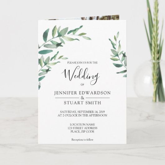 Monogram waterverf verlaat foto bruiloft (Voorkant)