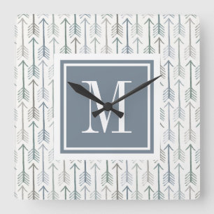 Monogram   Waterverf Wanderlust Arrow Pattern Vierkante Klok