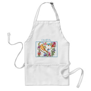 Monogram Waterverf Whimsical Yellow Bird Standaard Schort