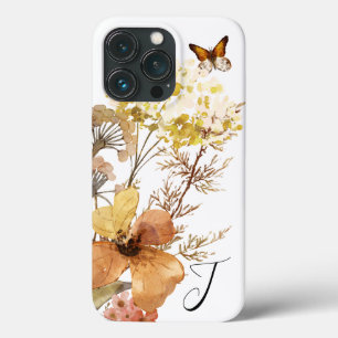 Monogram Waterverf Wildbloemen Boterfly iPhone 13 Pro Hoesje