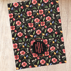 Monogram Waterverf Wildbloemen Poppies Patroon Fleece Deken