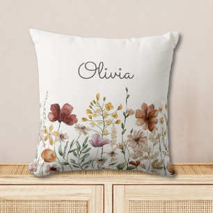Monogram Waterverf Wilde Bloem Mooie Bloemen Kussen