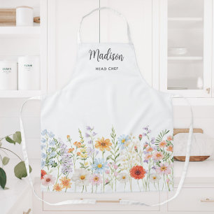 Monogram Waterverf Wilde Bloemen Bloemstuk Keuken Schort