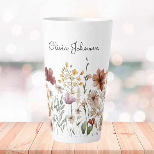 Monogram Waterverf Wildflower Bloemen Latte Mok