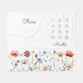 Monogram Waterverf Wildflower Milestone Baby Fleece Deken (Voorkant (Horizontaal))