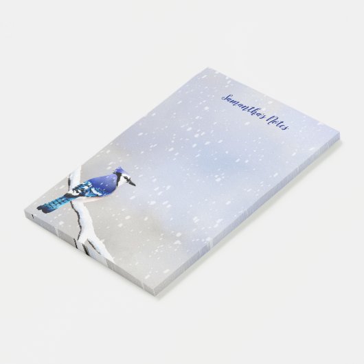Monogram Waterverf Winter Sneeuwblauw Jay Post-it® Notes (Schuin)