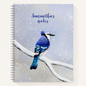 Monogram Waterverf Winter Snowfall Bird Jay Notitieboek (Voorkant)