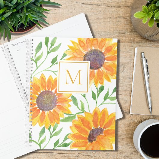 Monogram Waterverf Zonnebloemen Greenery Planner