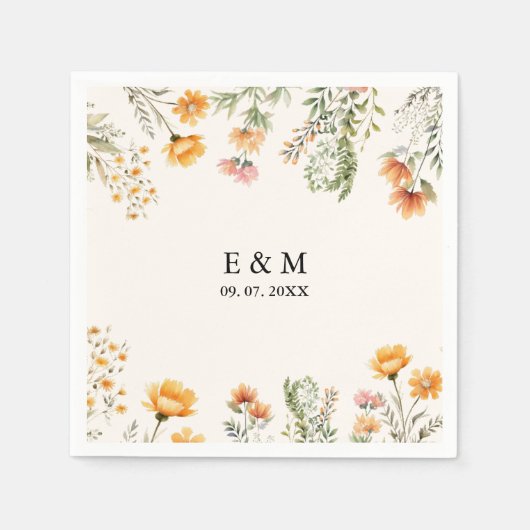 Monogram Weadow Wildflower Boho Floral bruiloft Servet (Voorkant)