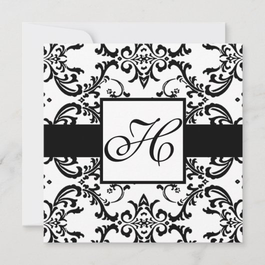 Monogram Weddenschap Black Swirl Damask Kaart (Voorkant)