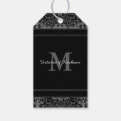 Monogram Weddenschap Foto Neutral Damask Pattern Cadeaulabel (Achterkant)