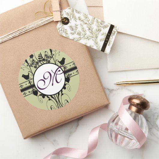 Monogram Weddenschap Grenzen Ronde Sticker (Geschenken)