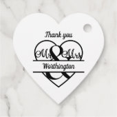 Monogram Weddenschap Heart Black White Hartelijk d Bedankjes Labels (Achterkant)
