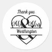 Monogram Weddenschap Heart Black White Hartelijk d Ronde Sticker (Voorkant)