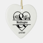 Monogram Weddenschap Heart Holiday Keramisch Ornament (Rechts)