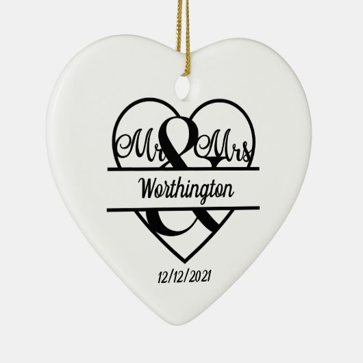 Monogram Weddenschap Heart Holiday Keramisch Ornament (Rechts)