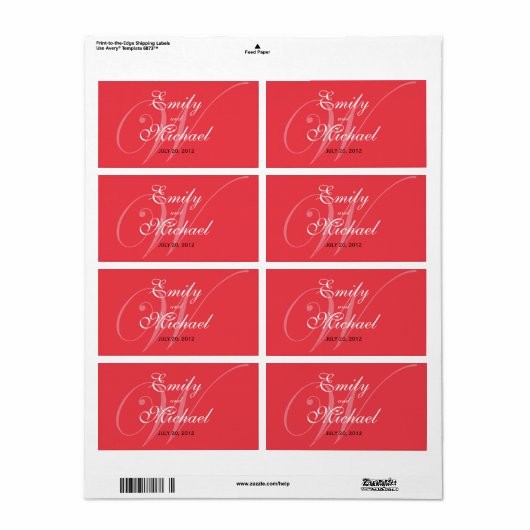 Monogram Weddenschap Labels - Deep Red (Full Sheet)