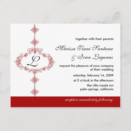 Monogram Weddenschap Uitnodiging Briefkaart (Voorkant)