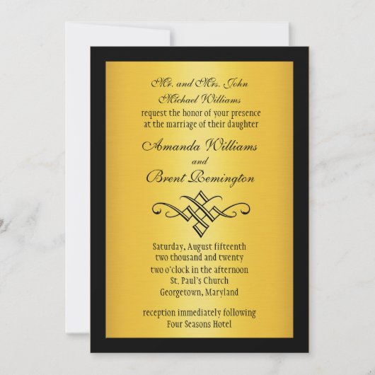 Monogram Weddenschap Uitnodiging in goud (Voorkant)