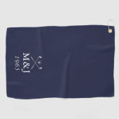 Monogram Wedding Anniversary Date Navy Blue Golfhanddoek (Horizontaal)