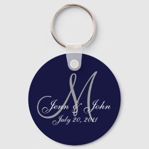 Monogram Wedding Bride Groom Date Navy Sleutelhang Sleutelhanger
